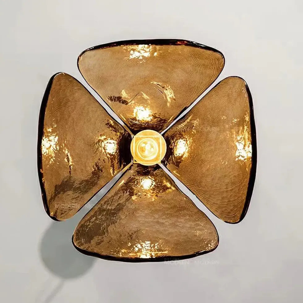 Clover-shaped Amber Glass Vintage Pendant Light