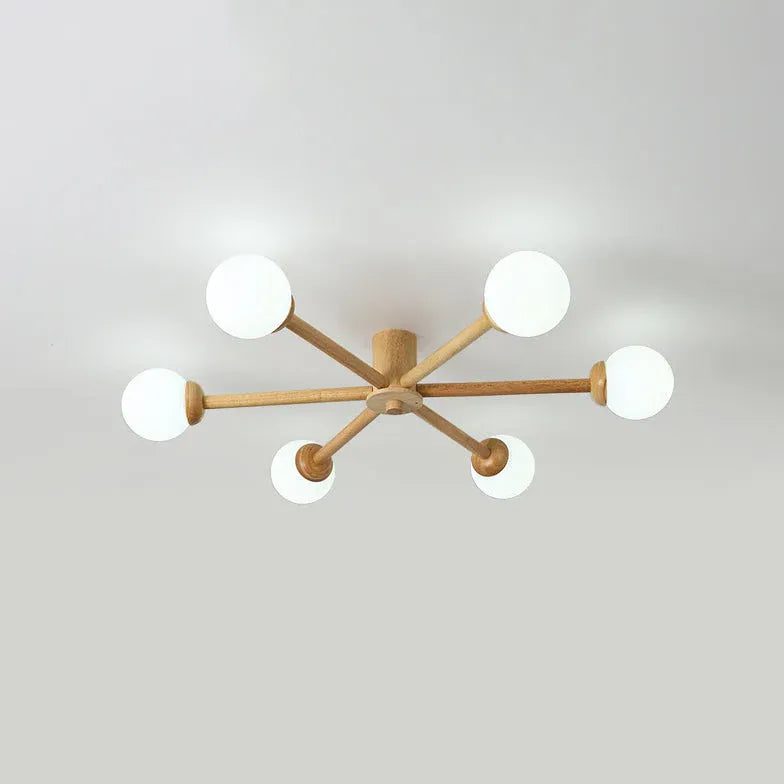 Deckenleuchte Kugel Weiß LED Nordisch Holz - Clowas.de