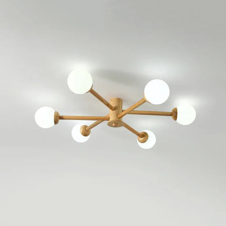 Deckenleuchte Kugel Weiß LED Nordisch Holz - Clowas.de