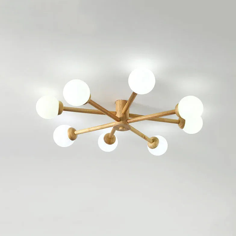 Deckenleuchte Kugel Weiß LED Nordisch Holz - Clowas.de