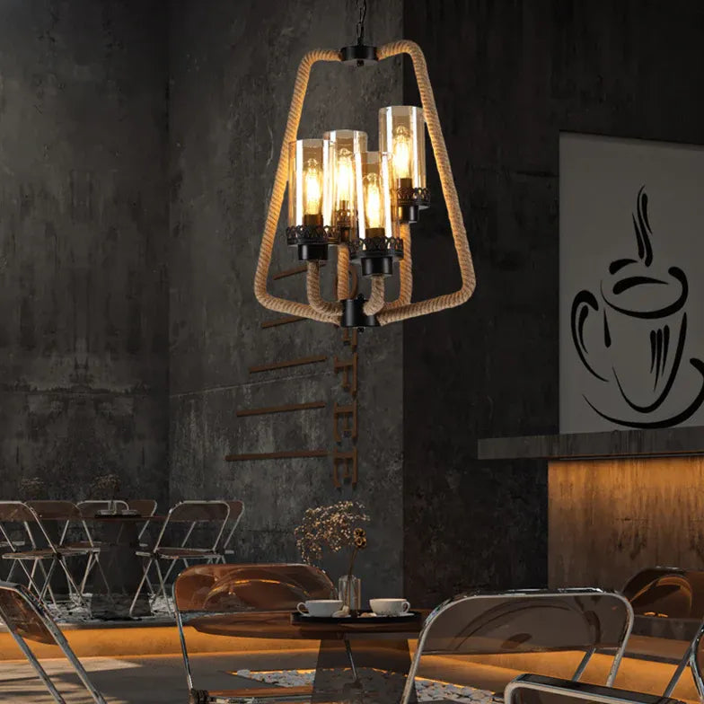 Design-Pendelleuchte Esszimmer mit schwarzem Seil im amerikanischen Stil - Clowas.de