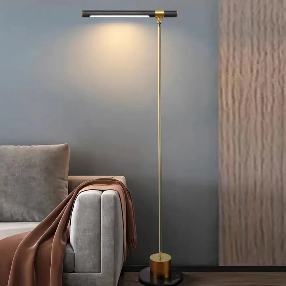 Metal Wood Linear Design Plug-in Floor Lamp