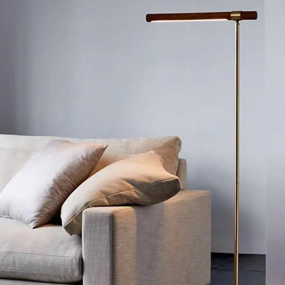 Metal Wood Linear Design Plug-in Floor Lamp