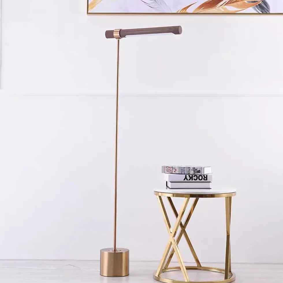 Metal Wood Linear Design Plug-in Floor Lamp