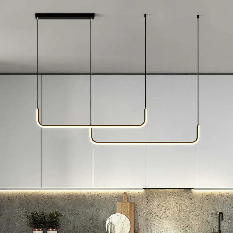 Curved U-Shaped Black Metal LED Pendant Light