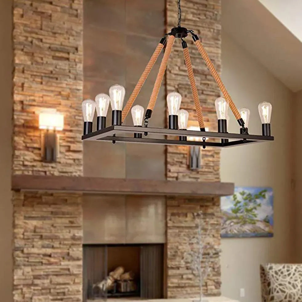 Square Multi-Bulb Rope Industrial Pendant Light