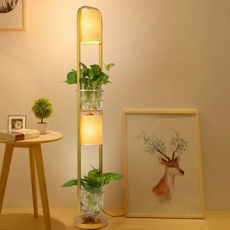 Cylindrical Plant Stand Modern Floor Lamp