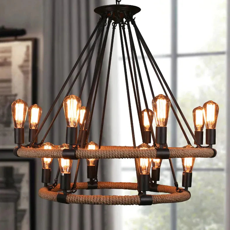 Esszimmer Hängeleuchten in Schwarz mit Vintage-Seil Design - Clowas.de