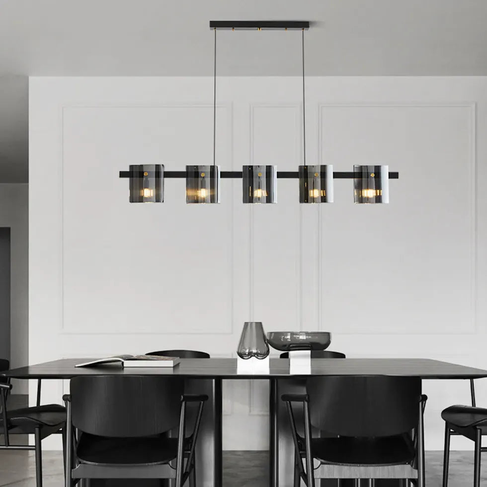 Rectangular Glass Dining Room Brass Pendant Light