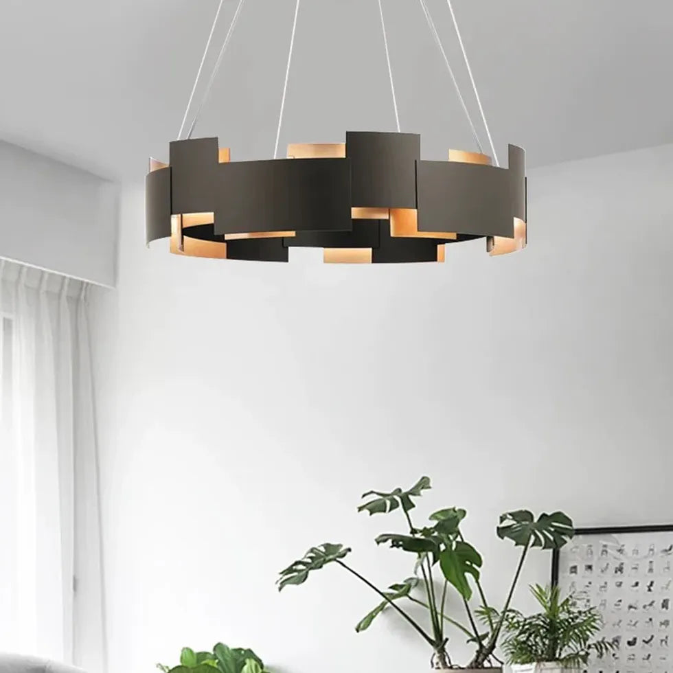 Schwarz -goldene geometrische Ring -Anhängerlampe