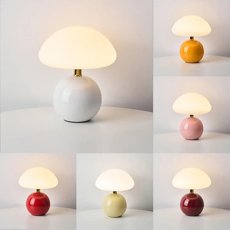Moderne französische Nachttischlampe in Creme mit Pilz-Design
