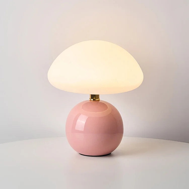 Moderne französische Nachttischlampe in Creme mit Pilz-Design
