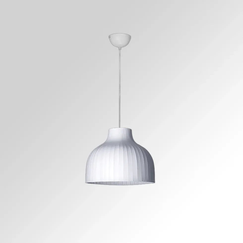 White Translucent Pendant Light with Curved Pleats