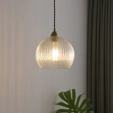 Spherical Glass Striped Minimalist Pendant Light