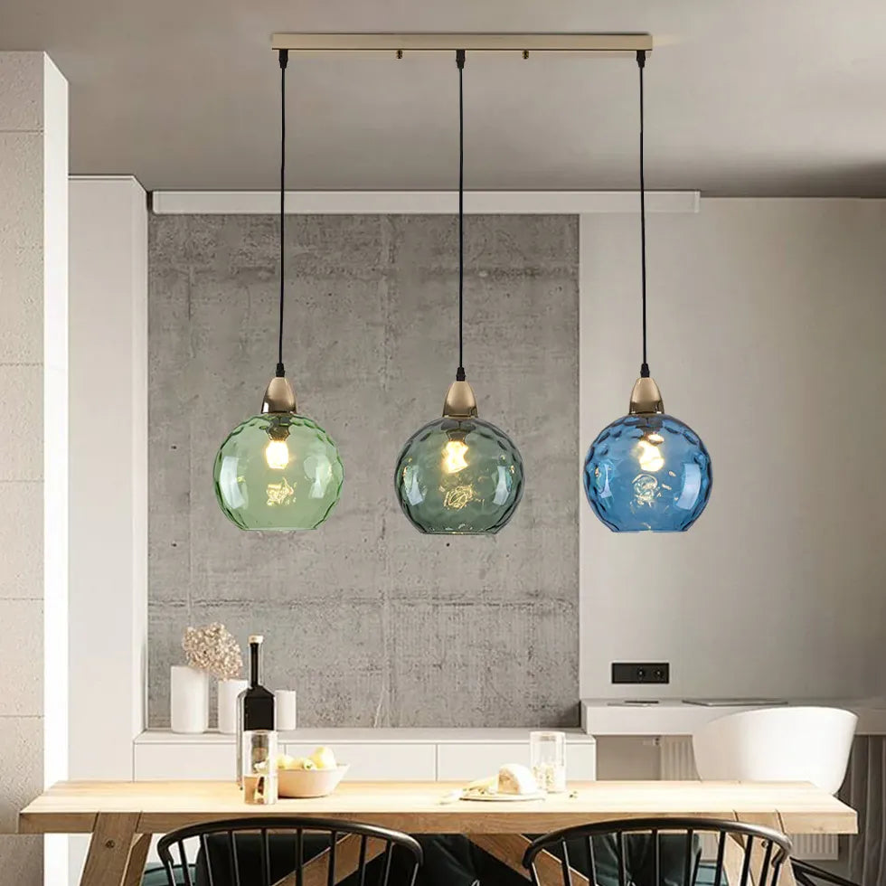 Three-Light Colored Glass Dining Pendant Light