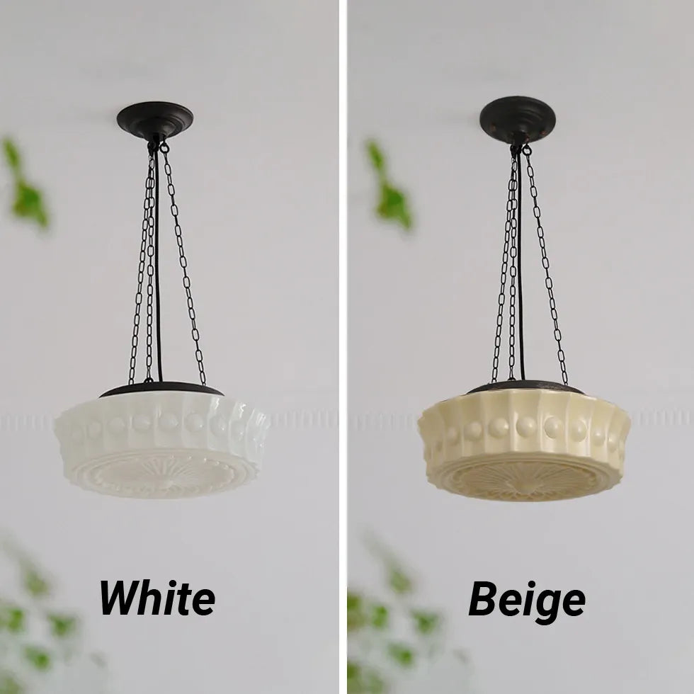 Milky White Round Vintage Glass Pendant Light