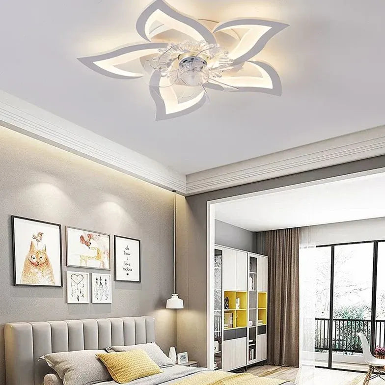 Flower-Shaped White LED Bedroom Ceiling Fan Light