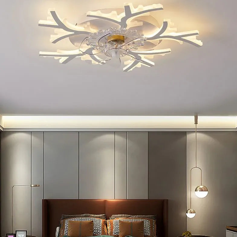 Flower-Shaped White LED Bedroom Ceiling Fan Light