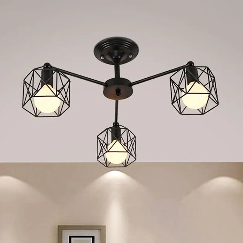 Geometric Metal Frame Black Industrial Pendant Light