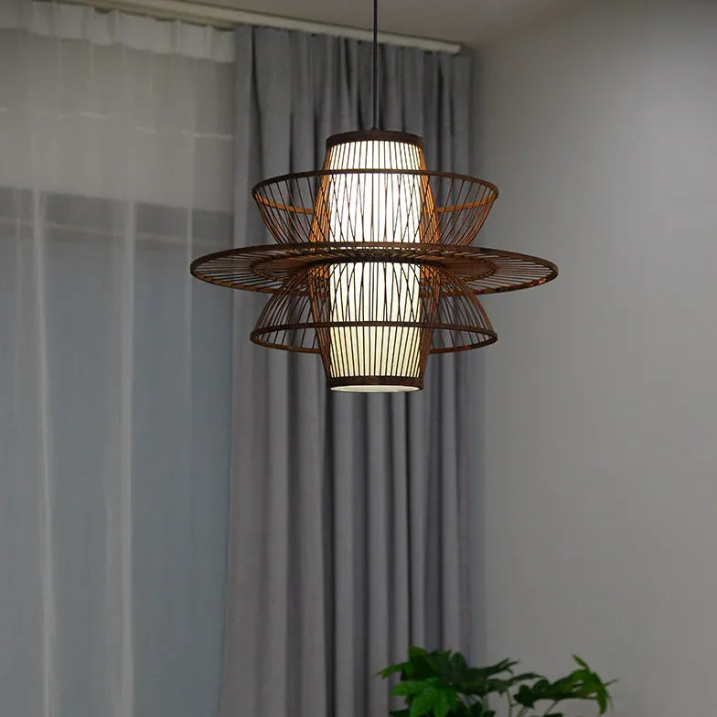 Höhenverstellbare Pendelleuchte Esstisch japanischer Stil Bambus Design - Clowas.de