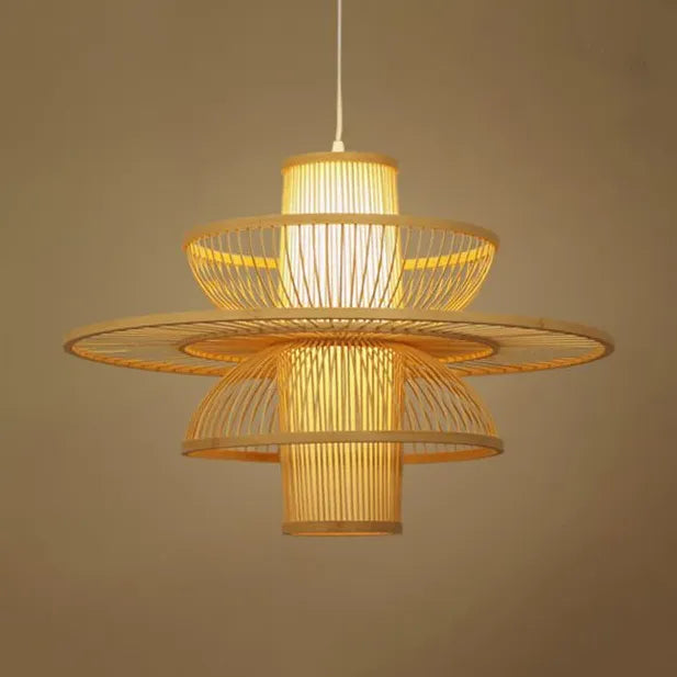 Höhenverstellbare Pendelleuchte Esstisch japanischer Stil Bambus Design - Clowas.de