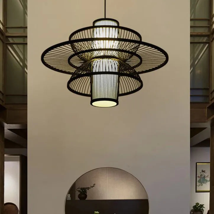 Höhenverstellbare Pendelleuchte Esstisch japanischer Stil Bambus Design - Clowas.de