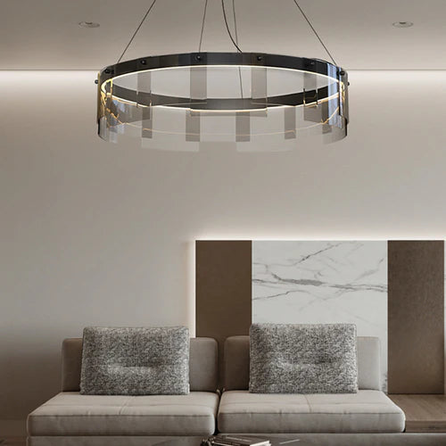 Black Glass Circle Living Room Pendant Light