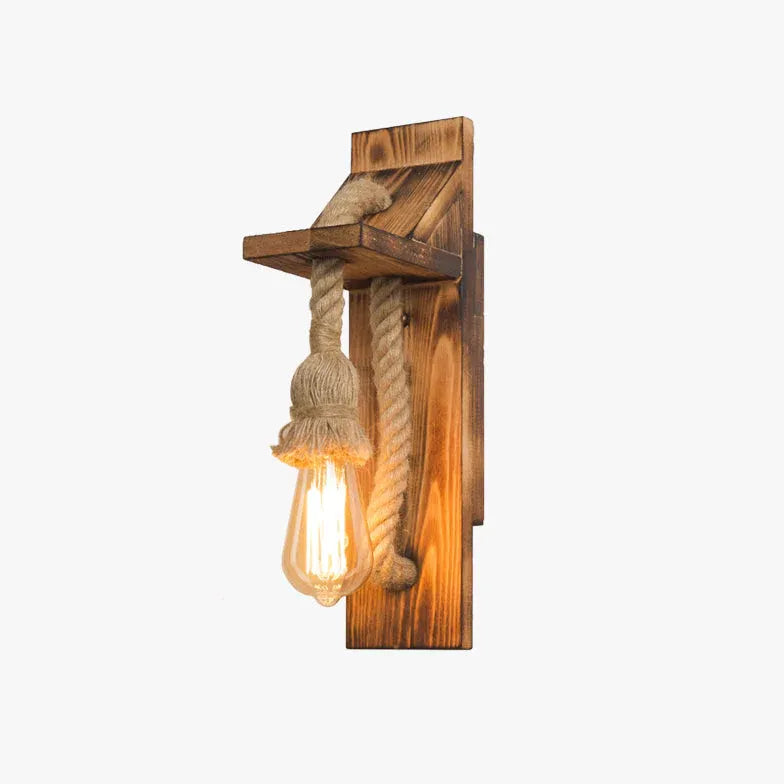 Industrie Wandleuchte Holz Seil Vintage Design - Clowas.de