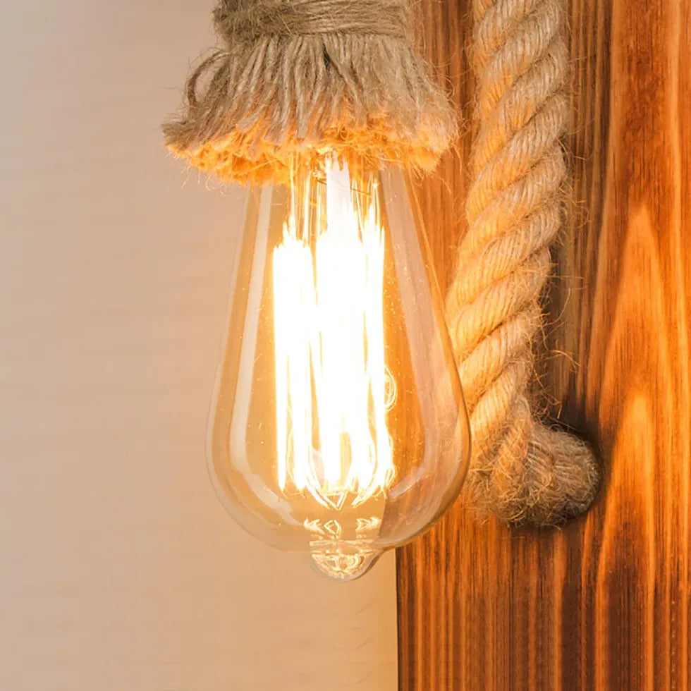 Industrie Wandleuchte Holz Seil Vintage Design - Clowas.de