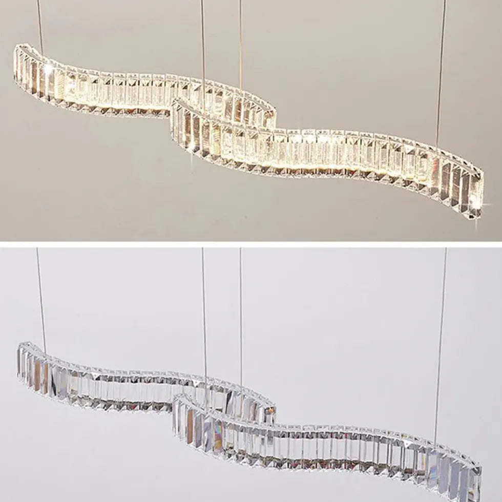 Two-Wave Crystal Pendant Light for Dining Room