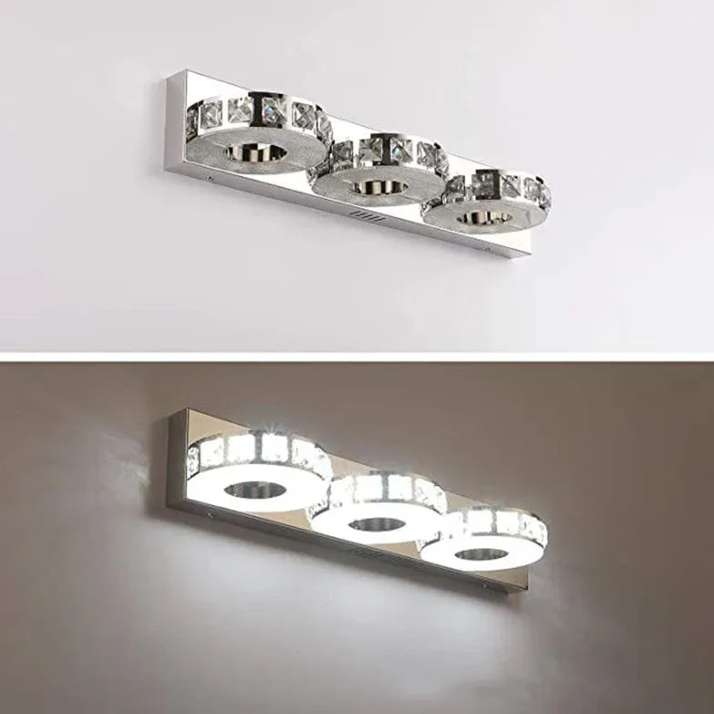 Ring Shaped Crystal Silver Bathroom Wall Lights