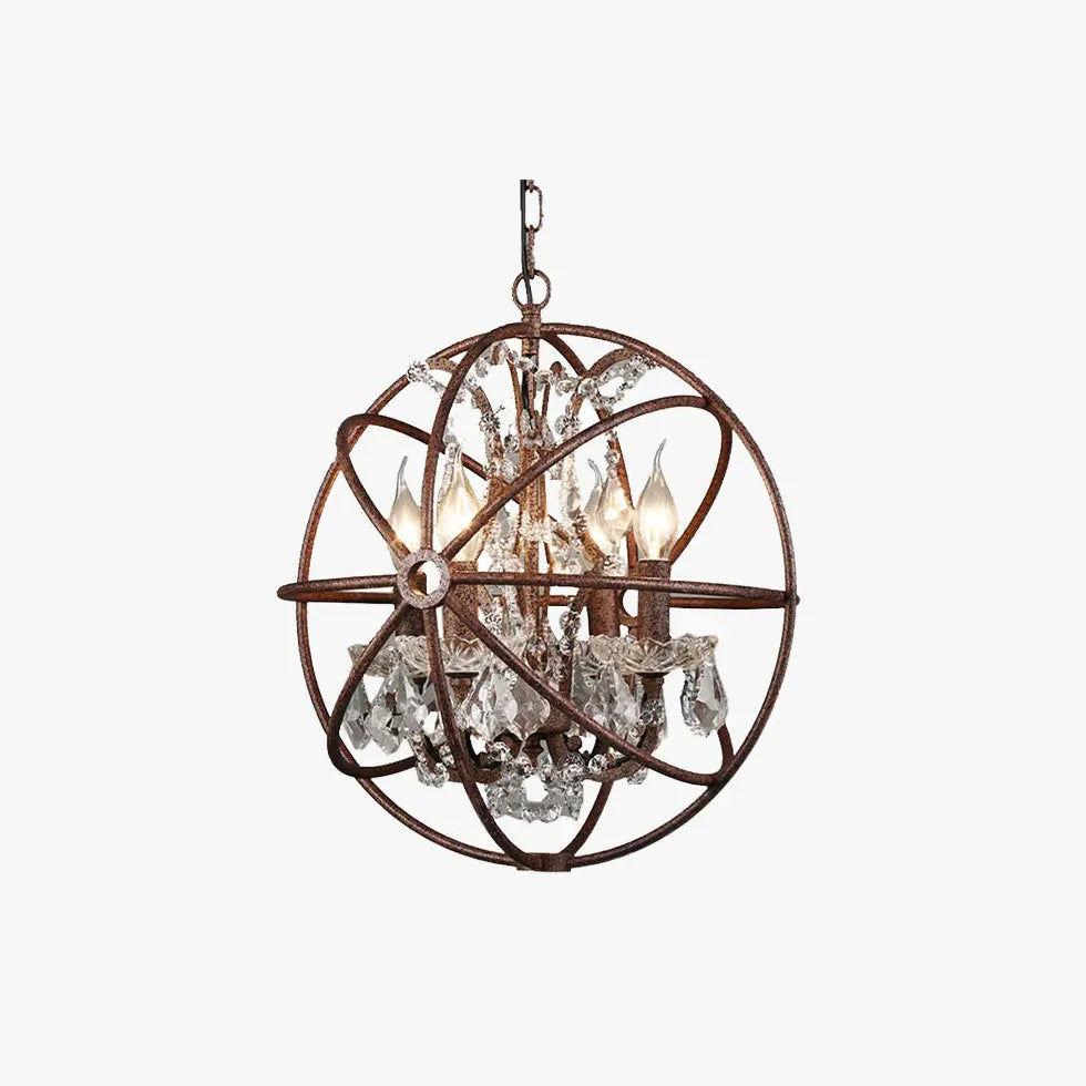 Spherical Wrought Iron Crystal Vintage Chandelier