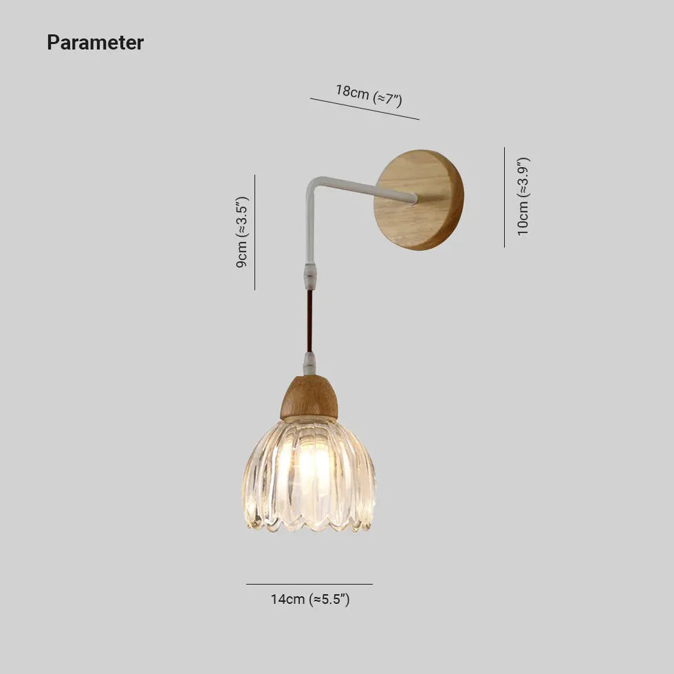 Lily Glass Holzbasis Vintage Wandleuchte