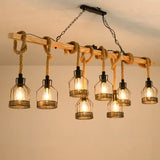 Linear Pendelleuchte 3 flammig Rustikales Seil Holz Vintage - Clowas.de