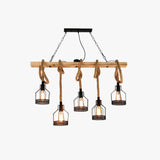 Linear Pendelleuchte 3 flammig Rustikales Seil Holz Vintage - Clowas.de