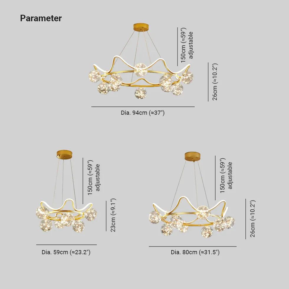 Pendelleuchte Kugel Glas Gold moderne leichte Krone