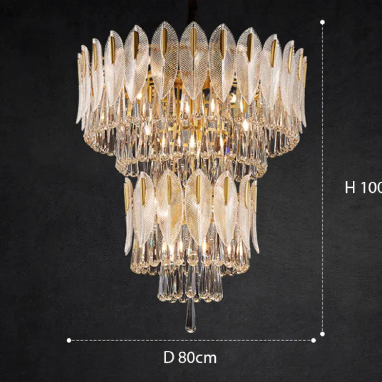 Crystal Leaf Adorned Golden Modern Chandelier