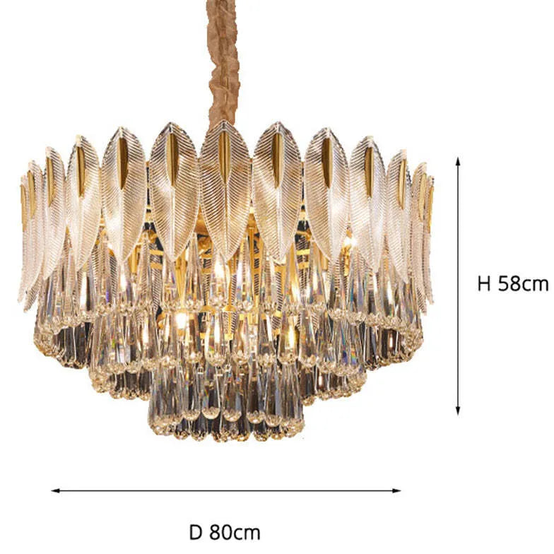 Crystal Leaf Adorned Golden Modern Chandelier