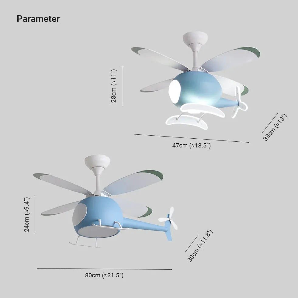 Blauer Hubschrauber moderner Deckenventilator mit Licht