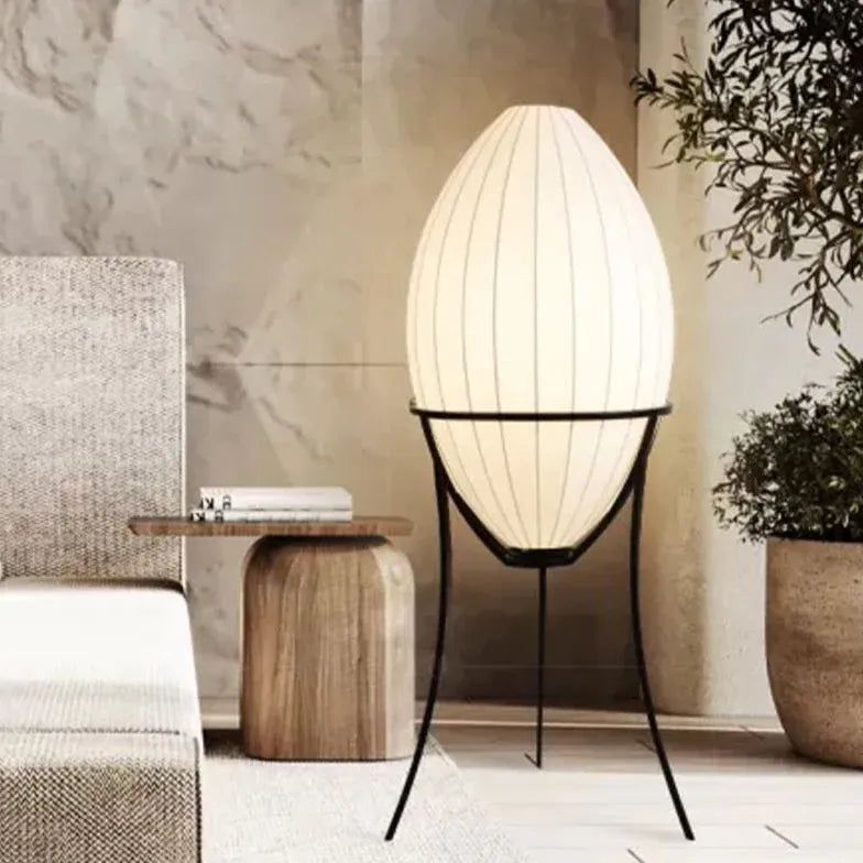 Egg-Shaped Textured Tripod Floor Lamp