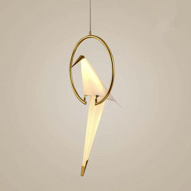 Bird-Shaped Ring Glass Gold Pendant Light