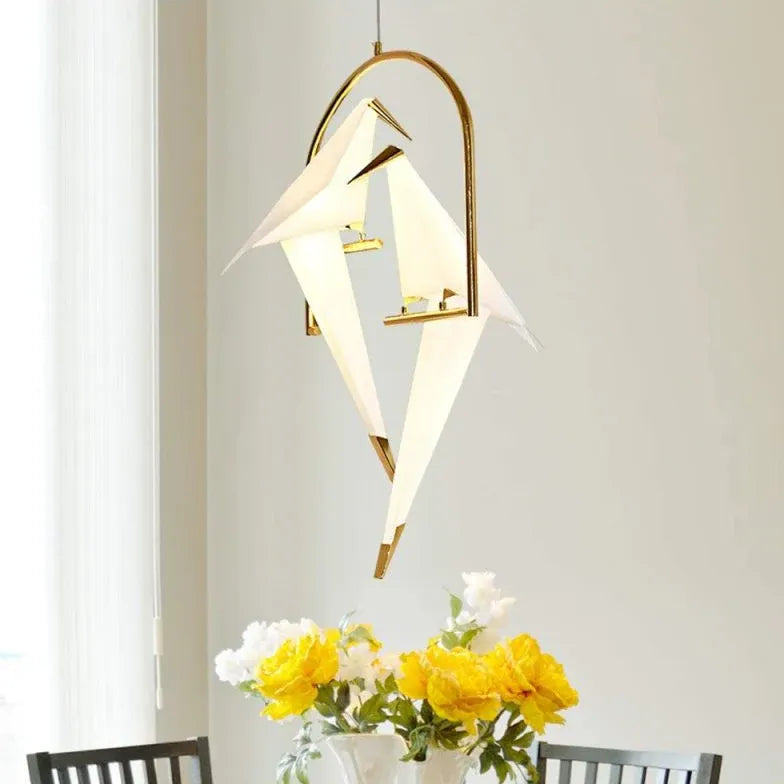 Bird-Shaped Ring Glass Gold Pendant Light