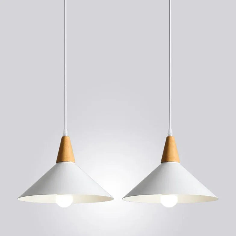 Wooden Handle Modern White Pendant Light