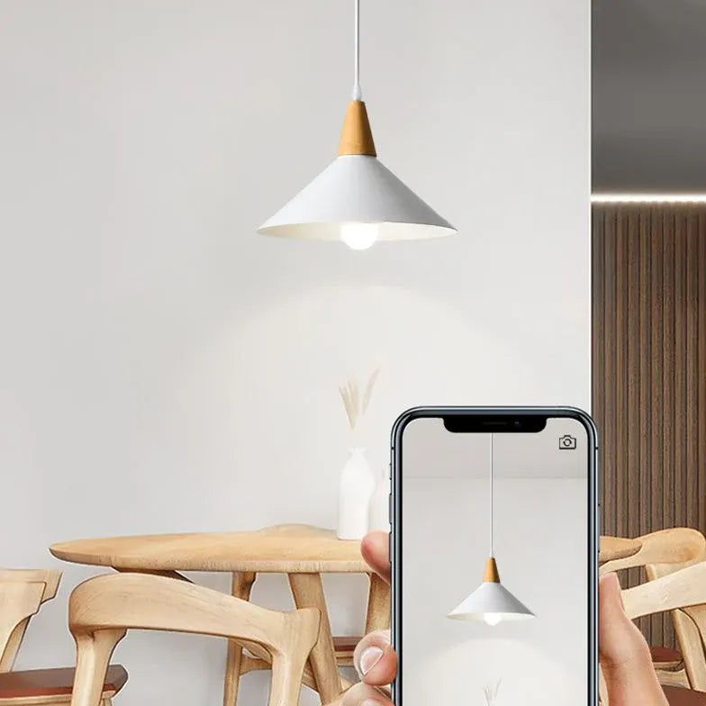 Wooden Handle Modern White Pendant Light