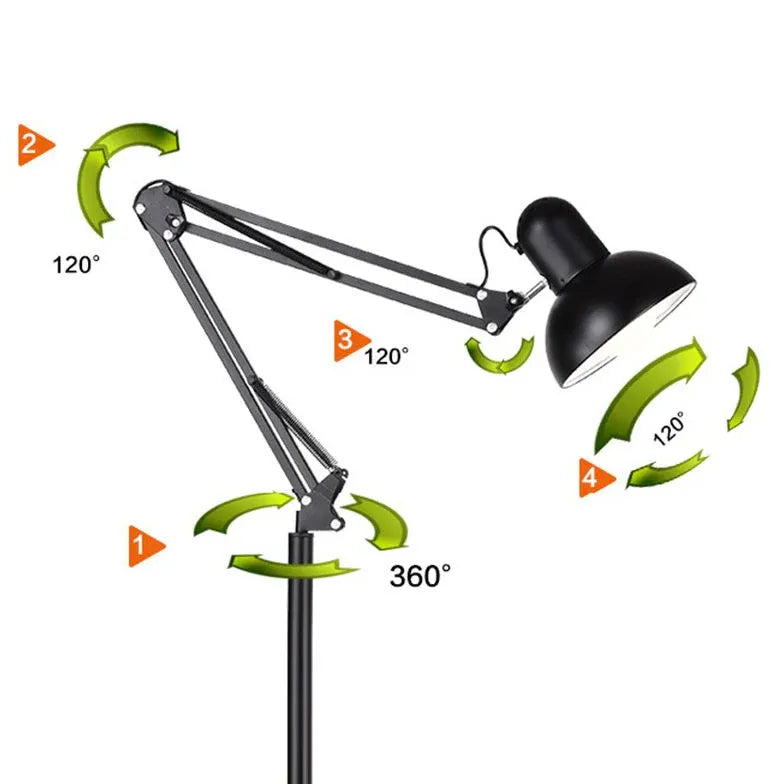 Adjustable Long-Arm Plug-In Reading Floor Lamp