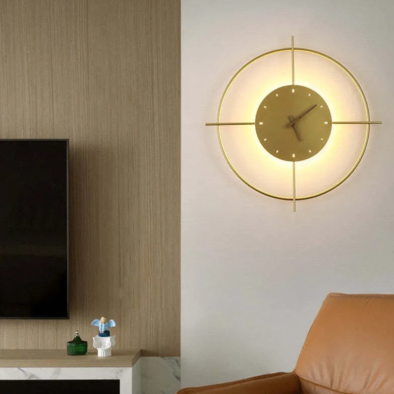 Golden Wall Clock Warm White Wall Lamp