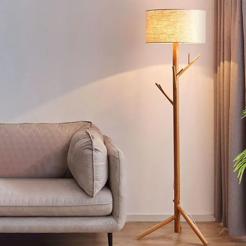 Wooden Hat Rack Tripod Floor Lamp