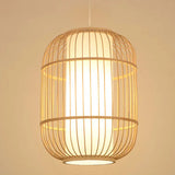 Long Column Weaving Rattan Vintage Pendant Light