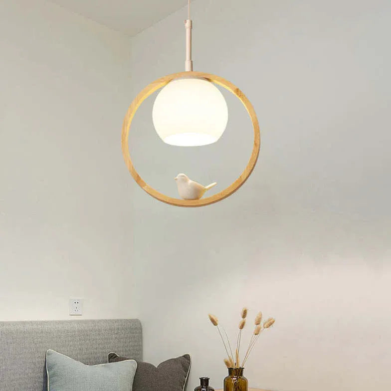 Round Bird Dining Room Wooden Pendant Light