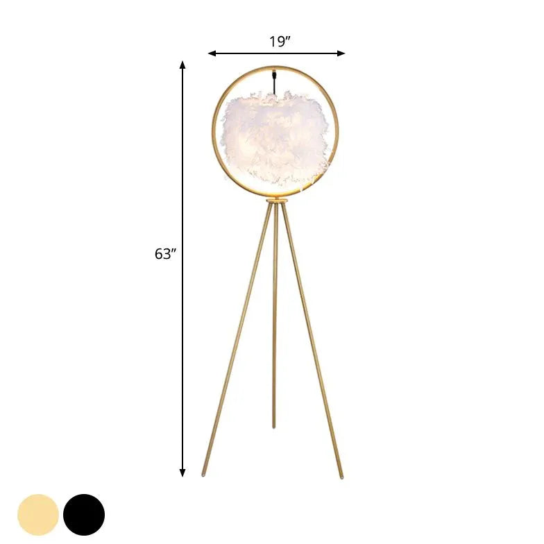 Black Circular Feather Tripod Floor Lamp